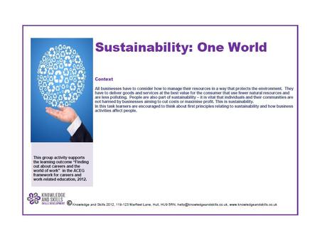 What is the purpose of this task? To understand the concept of sustainability and how businesses can incorporate sustainability into their work What will.