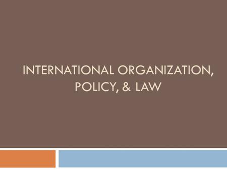 INTERNATIONAL ORGANIZATION, POLICY, & LAW. International Organization, Policy, & Law  4 Most Important Things to Know about IO  4 Most Important Things.