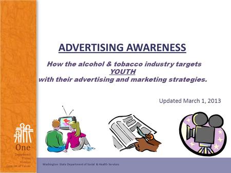 ADVERTISING AWARENESS How the alcohol & tobacco industry targets YOUTH with their advertising and marketing strategies. Updated March 1, 2013 Note.