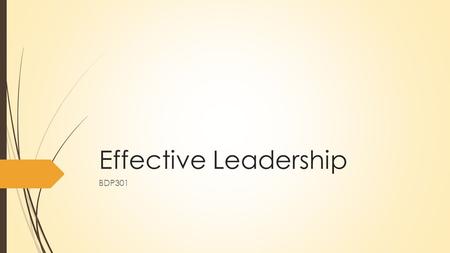 Effective Leadership BDP301. Effective Leadership  Every leader has a personal leadership style.  At one end of the scale there is the goal oriented.