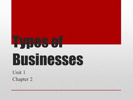 Types of Businesses Unit 1 Chapter 2.