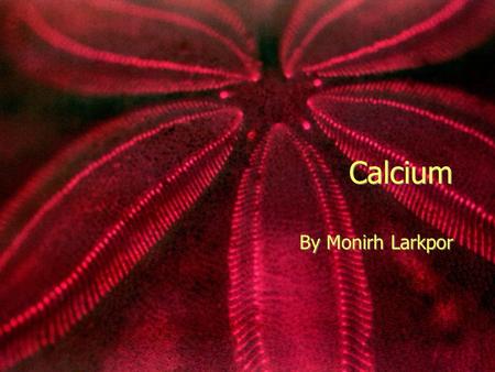 Calcium By Monirh Larkpor Element  A white metallic element that burns with a brilliant light.  It is the fifth most abundant element in the earth's.