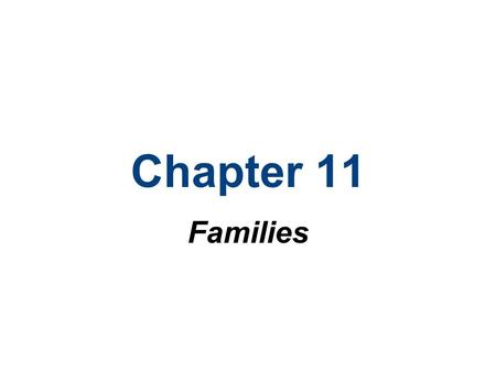 Chapter 11 Families. Chapter Outline Introduction Functionalism and the Nuclear Ideal Conflict and Feminist Theories Power and Families Family Diversity.