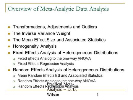 Overview of Meta-Analytic Data Analysis