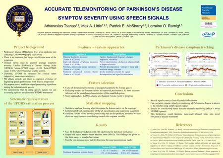ACCURATE TELEMONITORING OF PARKINSON’S DISEASE SYMPTOM SEVERITY USING SPEECH SIGNALS Schematic representation of the UPDRS estimation process Athanasios.