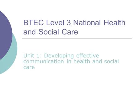 BTEC Level 3 National Health and Social Care