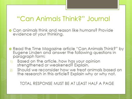 “Can Animals Think?” Journal