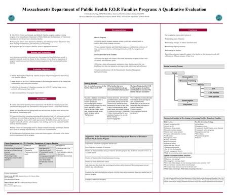Massachusetts Department of Public Health F.O.R Families Program: A Qualitative Evaluation Zobeida Bonilla-Vega, MPH, Ph D, Melissa Marlowe, RN, MS, and.