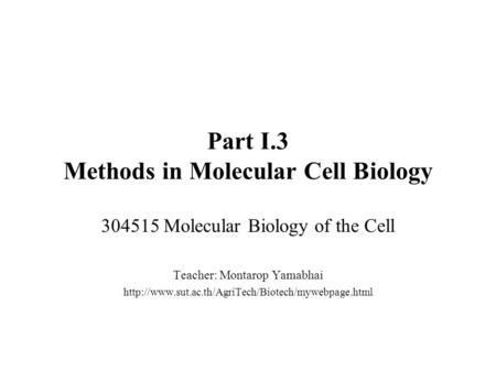 Part I.3 Methods in Molecular Cell Biology 304515 Molecular Biology of the Cell Teacher: Montarop Yamabhai