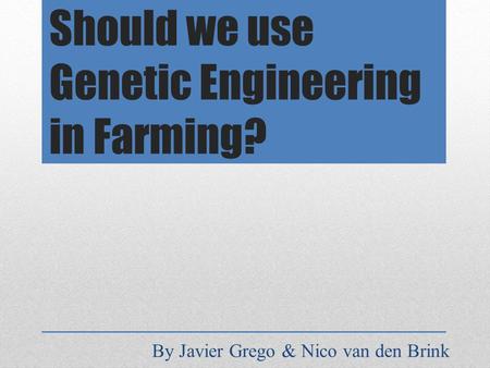 Should we use Genetic Engineering in Farming? By Javier Grego & Nico van den Brink.