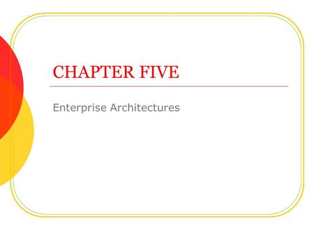 CHAPTER FIVE Enterprise Architectures. Enterprise Architecture (Introduction) An enterprise-wide plan for managing and implementing corporate data assets.