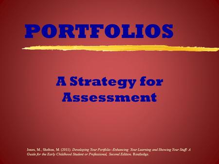 A Strategy for Assessment PORTFOLIOS Jones, M., Shelton, M. (2011). Developing Your Portfolio--Enhancing Your Learning and Showing Your Stuff: A Guide.