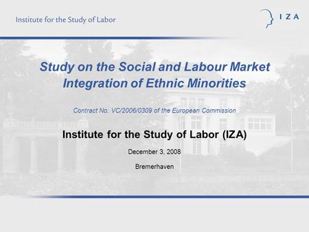 Study on the Social and Labour Market Integration of Ethnic Minorities Contract No. VC/2006/0309 of the European Commission Institute for the Study of.