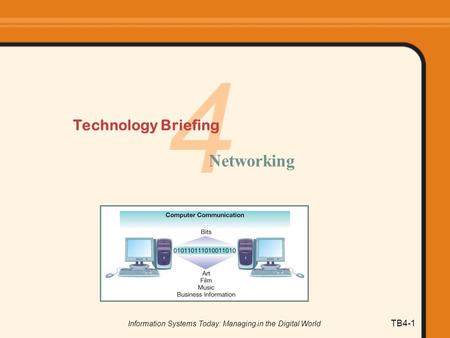 Information Systems Today: Managing in the Digital World TB4-1 4 Technology Briefing Networking.