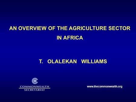 AN OVERVIEW OF THE AGRICULTURE SECTOR IN AFRICA T. OLALEKAN WILLIAMS www.thecommonwealth.org.