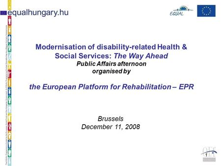 1 Modernisation of disability-related Health & Social Services: The Way Ahead Public Affairs afternoon organised by the European Platform for Rehabilitation.