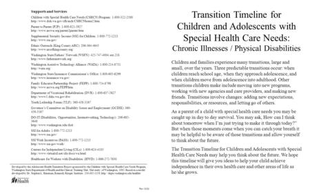 Transition Timeline for Children and Adolescents with Special Health Care Needs: Chronic Illnesses / Physical Disabilities Children and families experience.