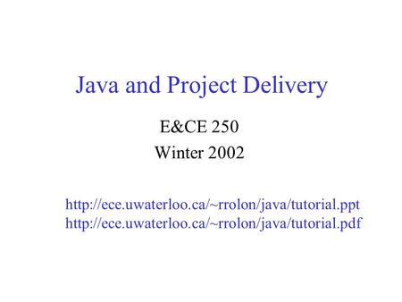 Java and Project Delivery E&CE 250 Winter 2002