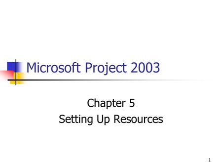 1 Microsoft Project 2003 Chapter 5 Setting Up Resources.
