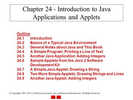 © Copyright 1992–2004 by Deitel & Associates, Inc. and Pearson Education Inc. All Rights Reserved. Chapter 24 - Introduction to Java Applications and Applets.
