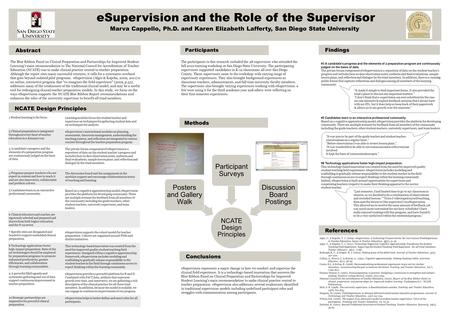 ESupervision and the Role of the Supervisor Abstract Marva Cappello, Ph.D. and Karen Elizabeth Lafferty, San Diego State University Methods Participants.
