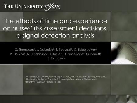 The effects of time and experience on nurses’ risk assessment decisions: a signal detection analysis C, Thompson 1, L, Dalgleish 2, T, Bucknall 3, C, Estabrookes.