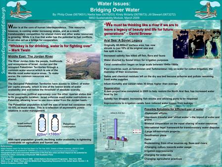 Water Issues: Bridging Over Water By: Philip Close (0679651); Nadia Issa (0678203); Kirsty Mclarty (0678673); Jill Stewart.