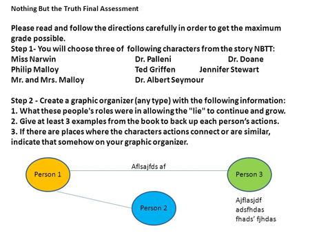 Nothing But the Truth Final Assessment Please read and follow the directions carefully in order to get the maximum grade possible. Step 1- You will choose.