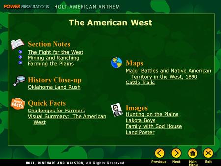 The American West Section Notes Maps History Close-up Quick Facts