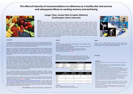 The effect of intensity of recommendations on adherence to a healthy diet and exercise and subsequent effects on working memory and well-being Imogen Tijou,