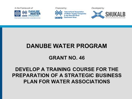 In the Framework of: Financed by: Developed by: DANUBE WATER PROGRAM GRANT NO. 46 DEVELOP A TRAINING COURSE FOR THE PREPARATION OF A STRATEGIC BUSINESS.
