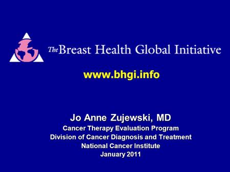 Jo Anne Zujewski, MD Cancer Therapy Evaluation Program Division of Cancer Diagnosis and Treatment National Cancer Institute January 2011 www.bhgi.info.