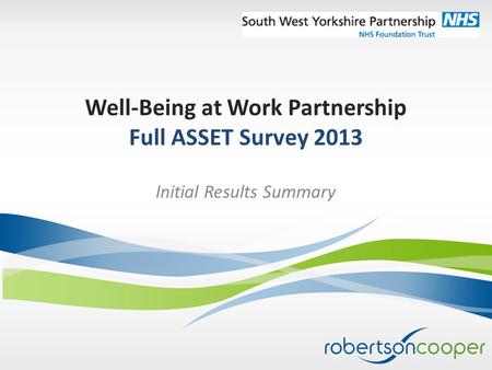 Well-Being at Work Partnership Full ASSET Survey 2013 Initial Results Summary.
