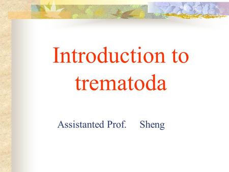Introduction to trematoda Assistanted Prof. Sheng.