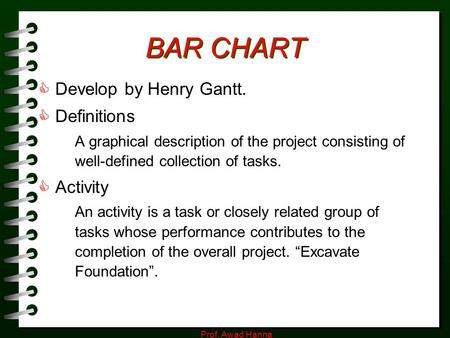 BAR CHART Develop by Henry Gantt. Definitions Activity