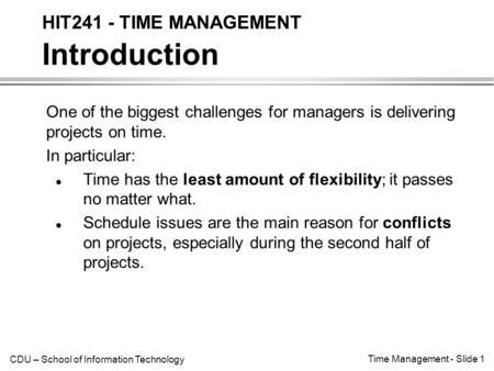 HIT241 - TIME MANAGEMENT Introduction