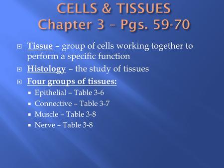 CELLS & TISSUES Chapter 3 – Pgs