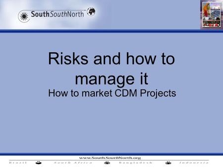 Risks and how to manage it How to market CDM Projects.