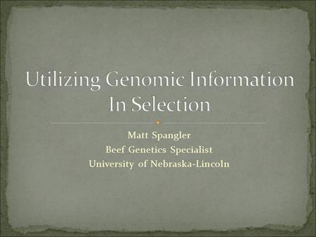 Matt Spangler Beef Genetics Specialist University of Nebraska-Lincoln.