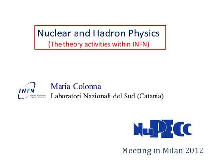 Nuclear and Hadron Physics (The theory activities within INFN) Maria Colonna Laboratori Nazionali del Sud (Catania)