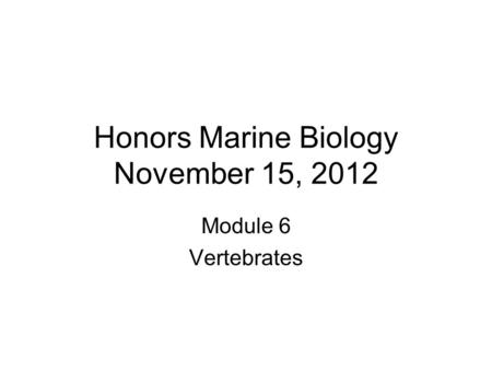 Honors Marine Biology November 15, 2012 Module 6 Vertebrates.