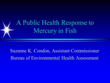 A Public Health Response to Mercury in Fish Suzanne K. Condon, Assistant Commissioner Bureau of Environmental Health Assessment.