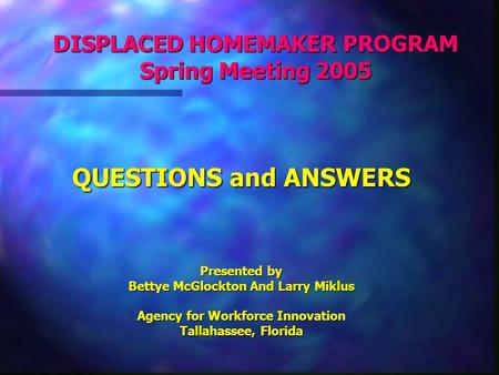 DISPLACED HOMEMAKER PROGRAM Spring Meeting 2005