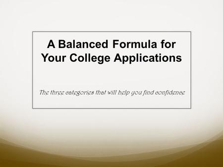 A Balanced Formula for Your College Applications The three categories that will help you find confidence.