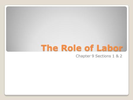 The Role of Labor Chapter 9 Sections 1 & 2. The Role of Labor Labor, the human effort that produce goods and services, is subject to the same forces of.