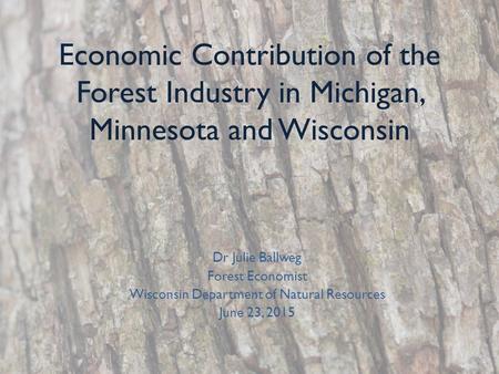 Economic Contribution of the Forest Industry in Michigan, Minnesota and Wisconsin Dr Julie Ballweg Forest Economist Wisconsin Department of Natural Resources.