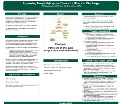 M Purpose Improvement Tools/Methods Limitations / Lessons Learned Results Process Improvement Improving Hospital-Acquired Pressure Ulcers at Discharge.