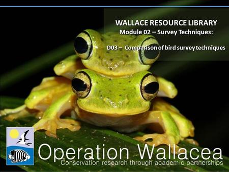 WALLACE RESOURCE LIBRARY Module 02 – Survey Techniques: D03 – Comparison of bird survey techniques WALLACE RESOURCE LIBRARY Module 02 – Survey Techniques: