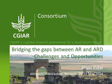 Bridging the gaps between AR and ARD Challenges and Opportunities Alain Vidal AKIS-ARCH Workshop, Brussels, 26-27 May 2014 Photo: A. Vidal.