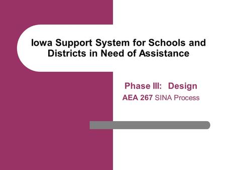 Iowa Support System for Schools and Districts in Need of Assistance Phase III: Design AEA 267 SINA Process Se.